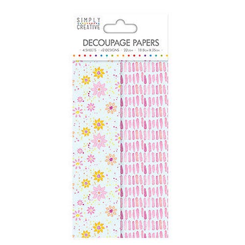 Dovecraft Simply Creative Decoupage Paper - Watercolour Floral 4 Sheets 2 Designs